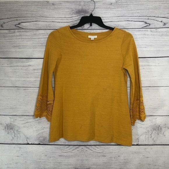 NWOT Charter Club Mustard Top w/ Lace Cuffs Sz XS - Picture 4 of 6